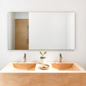 Double vasque en travertin creusé demi-cercle | Elva