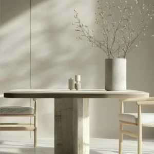 Table à manger carrée en travertin pieds en croix | Solena