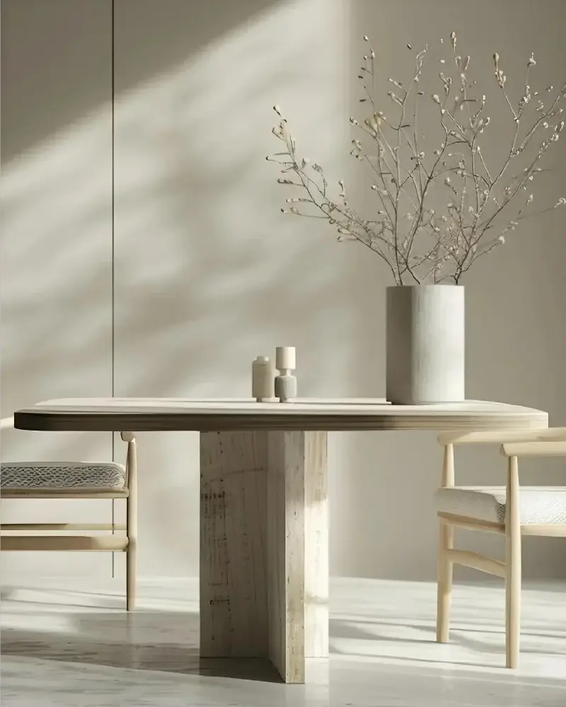 Table à manger carrée en travertin pieds en croix | Solena