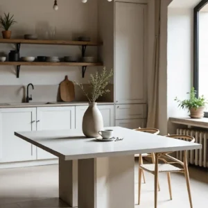 Table à manger en travertin 2 pieds papillon | Néora