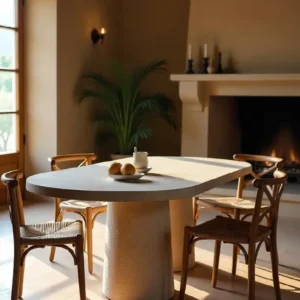 Table à manger ovale en travertin à 2 pieds cônes | Aurina