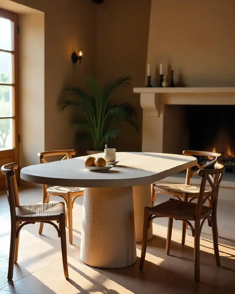 Table à manger ovale en travertin à 2 pieds cônes | Aurina