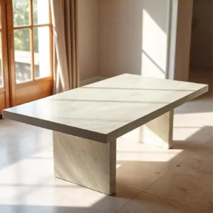 Table à manger rectangle en travertin 2 pieds rectangulaires | Amaria