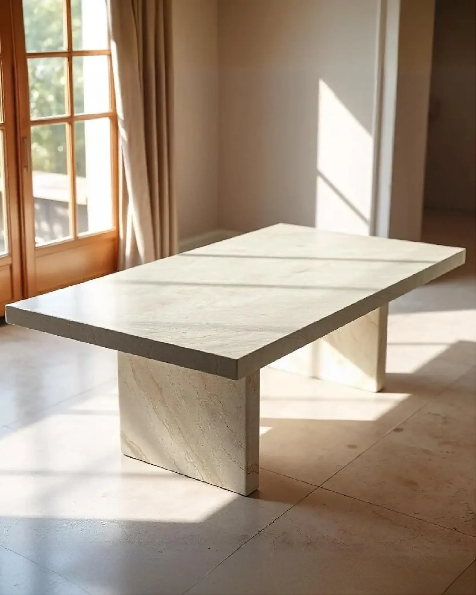 Table à manger rectangle en travertin 2 pieds rectangulaires | Amaria
