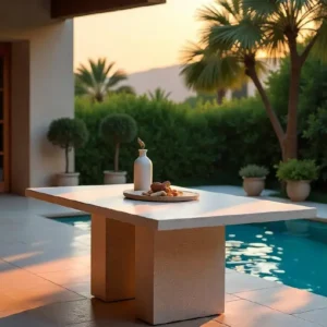 Table à manger rectangulaire en travertin 2 pieds rectangulaires épais | Selva