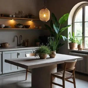 Table à manger rectangulaire en travertin pied cylindrique massif | Cassia