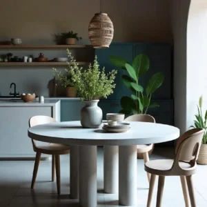 Table à manger ronde en travertin 4 pieds cylindriques fins | Talia