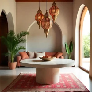 Table à manger ronde en travertin pied central large | Nolya