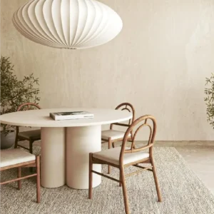 Table à manger ronde en travertin pieds duo-cylindres | Moana