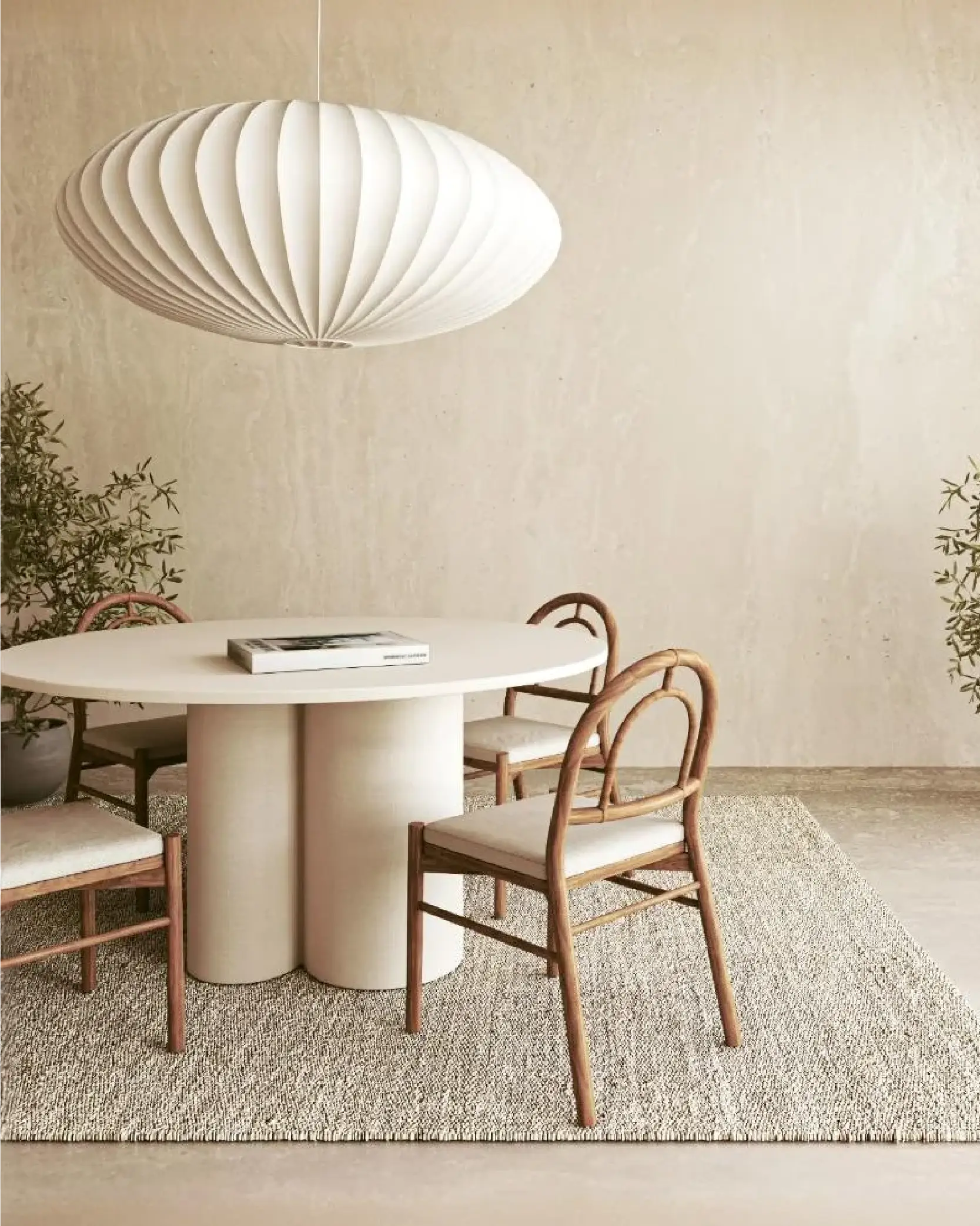 Table à manger ronde en travertin pieds duo-cylindres | Moana