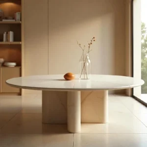 Table à manger ronde en travertin pieds en croix | Anava