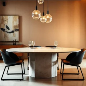 Table à manger ronde en travertin pied pilier | Calista