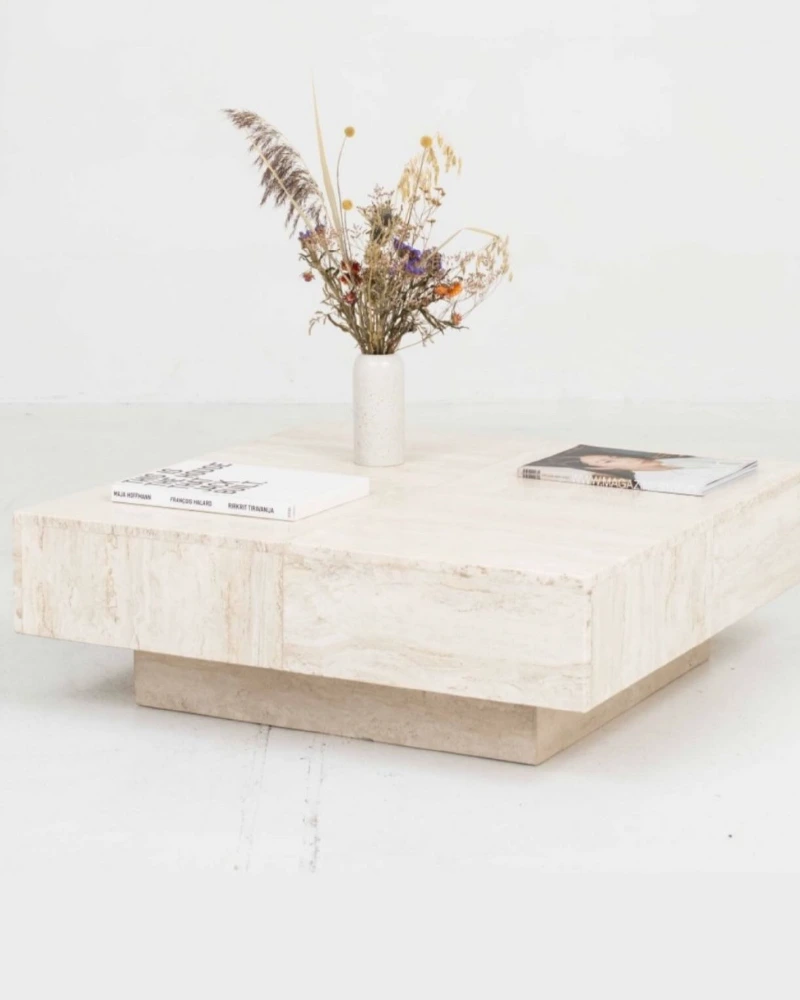 Table basse bloc carrée en travertin | Bloka - Image 2