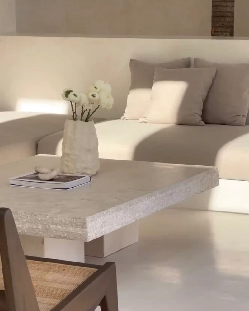 Table basse (carrée/rectangle) en travertin 2 pieds panneaux | Neva - Image 2