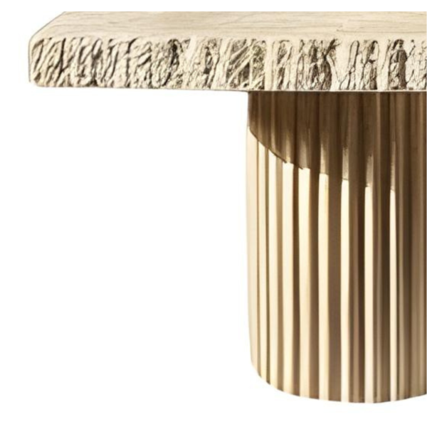 Table basse rectangulaire en travertin brut avec 2 pieds striés 150 cm - Image 3