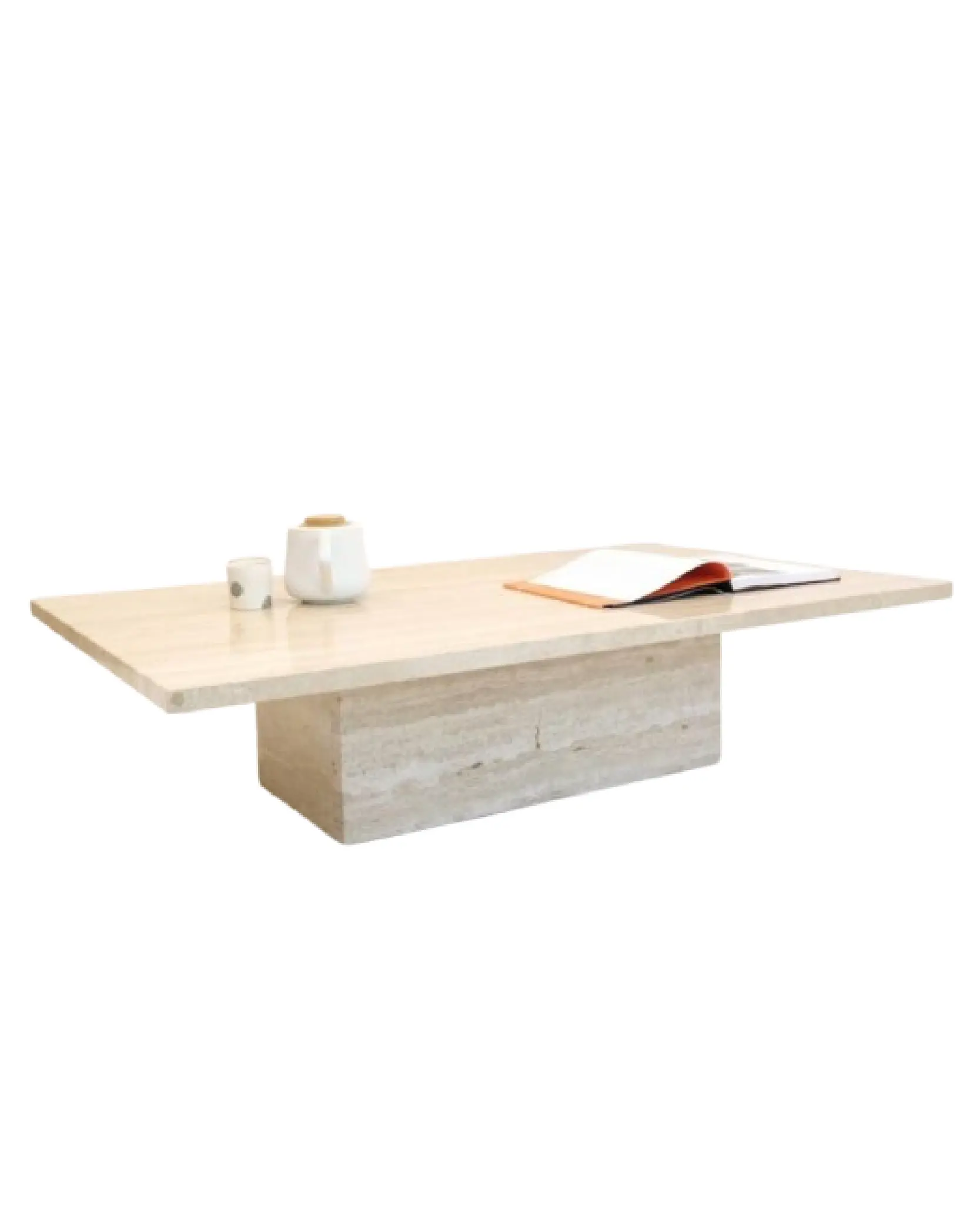 Table basse rectangulaire en travertin pied central large | Kara - Image 2