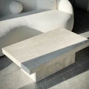 Table basse rectangulaire en travertin pied central large | Kara