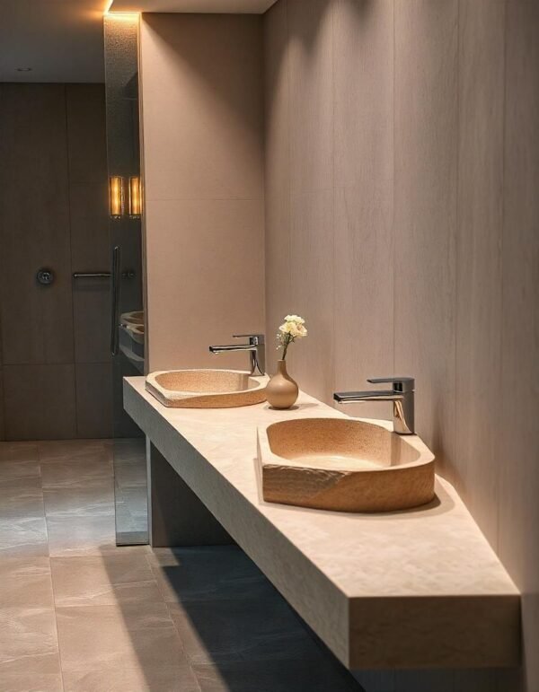 Double vasque luxe en travertin