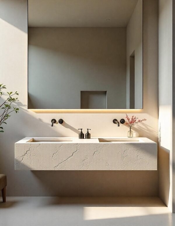 Double vasque en travertin rectangle