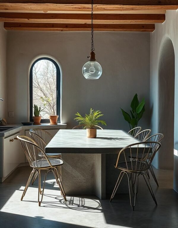 Table en travertin avec grand pied central en "croix"