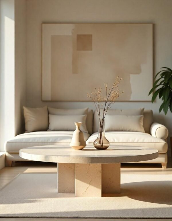 Table basse en travertin ronde lisse