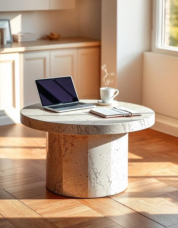 Table basse en travertin ronde 40 cm
