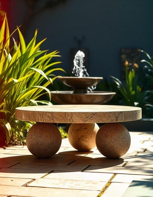 Table basse ronde en travertin lisse