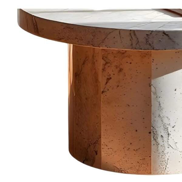 Table basse en travertin ronde 40 cm avec plateau épais sur pied central "panneaux" lisse - Image 3