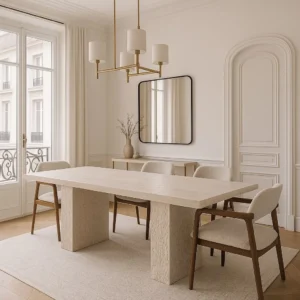 Table à manger rectangulaire en travertin 2 Pieds pleins | Almira