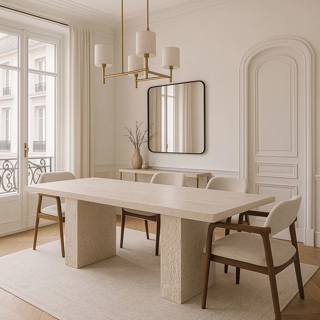 Table à manger rectangulaire en travertin 2 Pieds pleins | Almira
