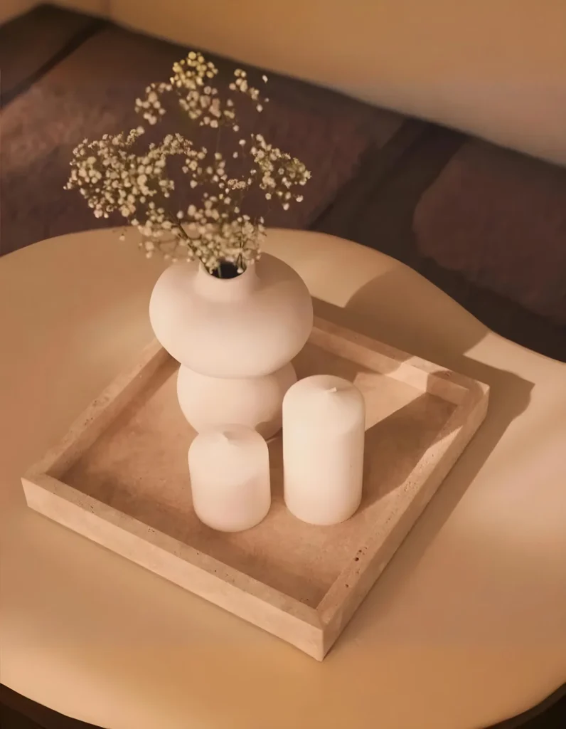 Plateau en travertin carré