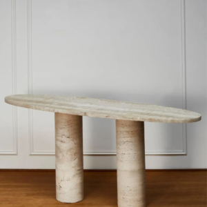 Console en travertin ovale 2 pieds cylindriques | Nola