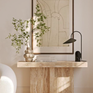 Console en travertin plateau épais pied central large | Livia