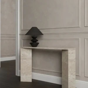 Console en travertin plateau fin 2 pieds en V | Aria