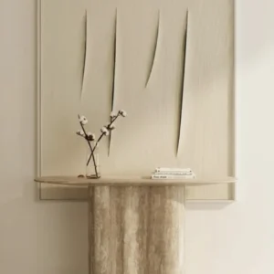 Console en travertin plateau fin pied central ondulé | Alma