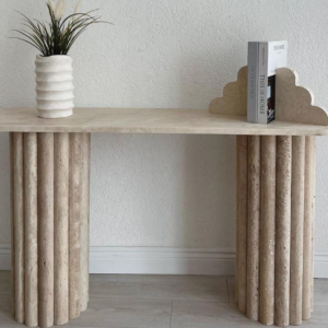Console ovale en travertin 2 pieds cannelés | Véra